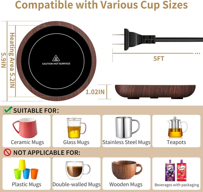 Unbreakable Coffee Mug Warmer for Desk 4H Auto Shut Off, Smart Coffee Cup Warmer with 3 Temperature Setting, Electric Mug Warmer Plate for Coffee, Milk, Tea - Image 4
